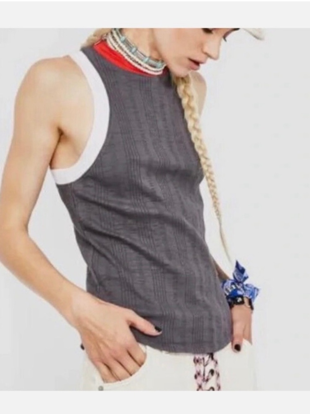 Free People We the free color block ribbed tank top